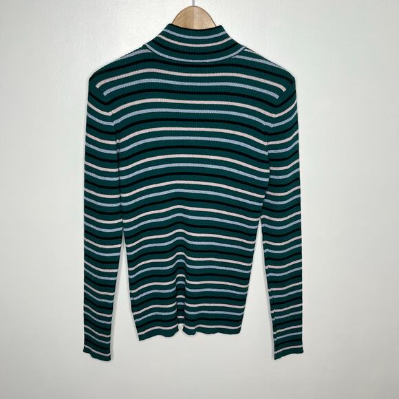ModCloth Womens Long Sleeve Turtleneck Ribbed Sweater XL Green Stripe Sparkle - Picture 7 of 8